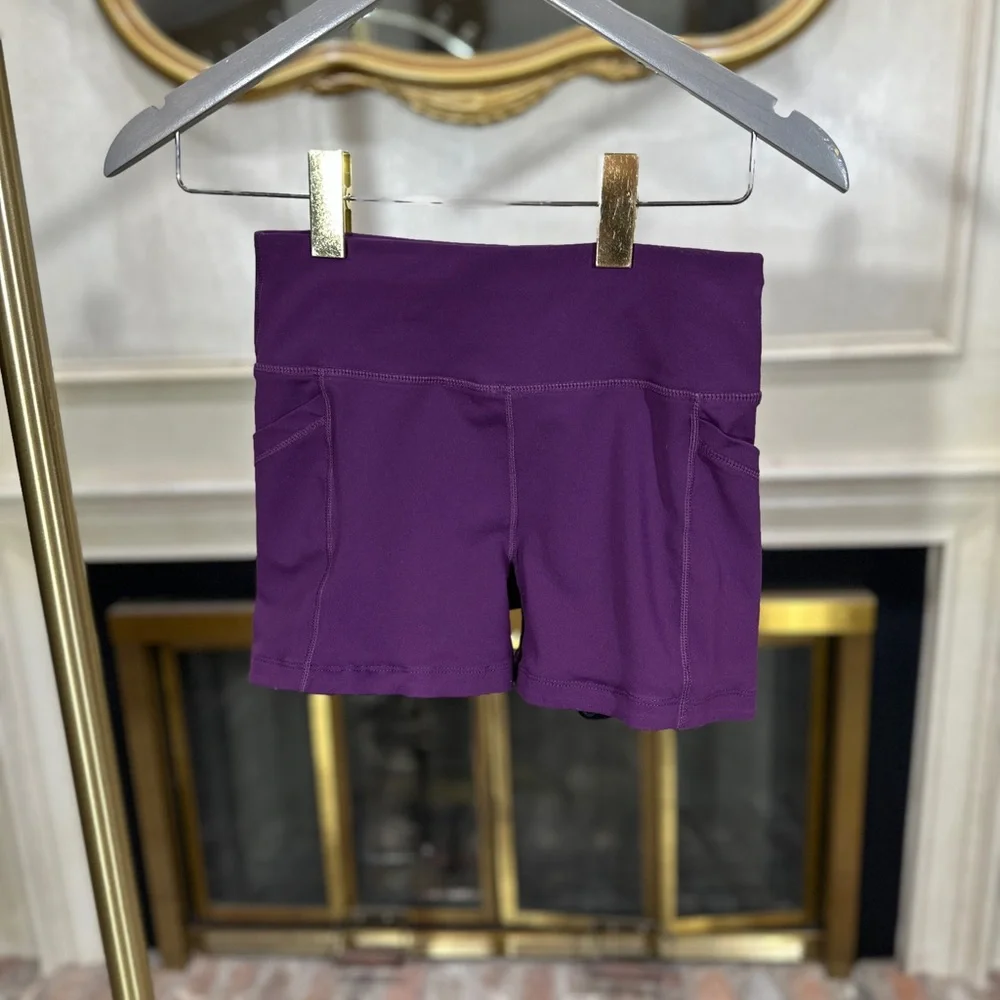 Kiava XS Purple Pocket Bike Shorts‎ 2.5” Inseam Grip Hem Athletic Running Yoga